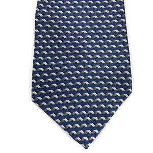 ADOLFO Imported Silk Necktie Blue Green White Geometric Elegant Office Men's Tie